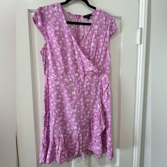 J. Crew purple pink floral faux wrap ruffle mini dress - Picture 12 of 14